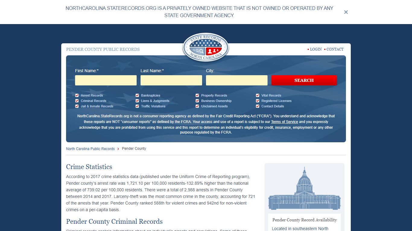 Pender County Arrest, Court, and Public Records | StateRecords.org